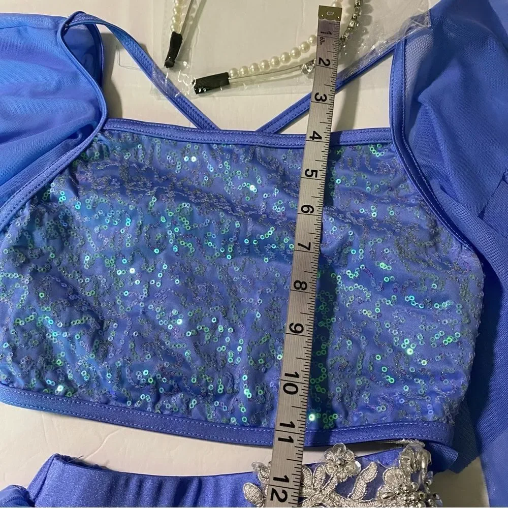 Weissman dance costume 2 piece blue top skirt Unicorn 15116 SC Small MC child